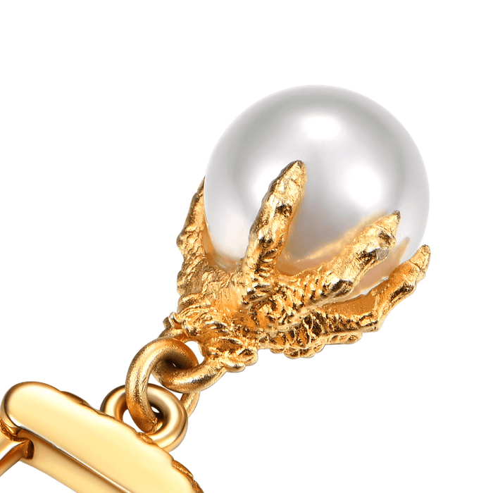 Father's Day Gift WONG Dragon Claw Pearl Dangly Earrings-Engravingift