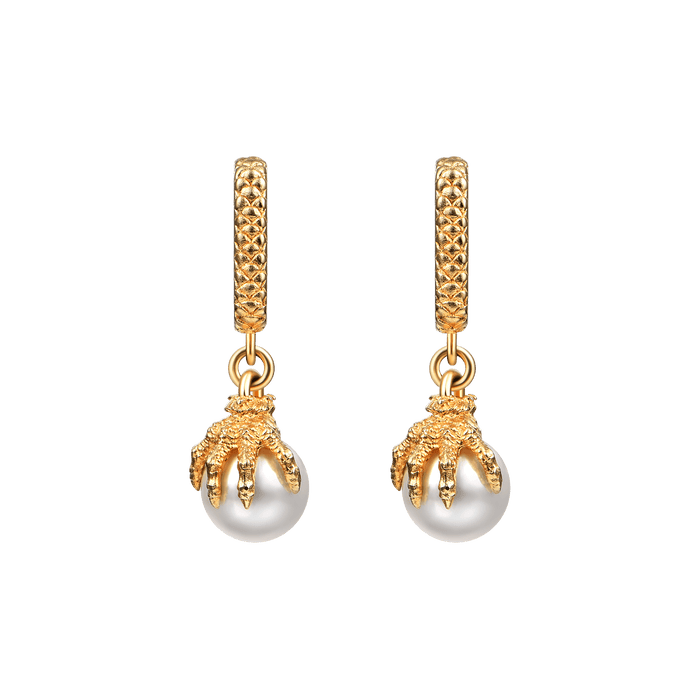 Father's Day Gift WONG Dragon Claw Pearl Dangly Earrings-Engravingift
