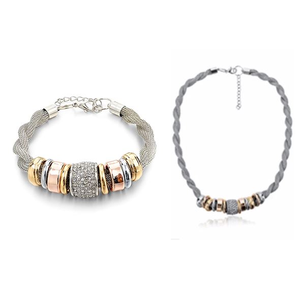 Mother's Day Gift Entwined Silver Metal Bracelet Necklace Bundle Offer-Engravingift