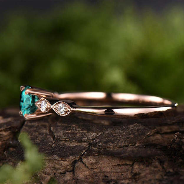 Mother's Day Gift Rose Gold 1.0 Carat Emerald Green Round Cut Promise Ring For Her Sterling Silver-Engravingift