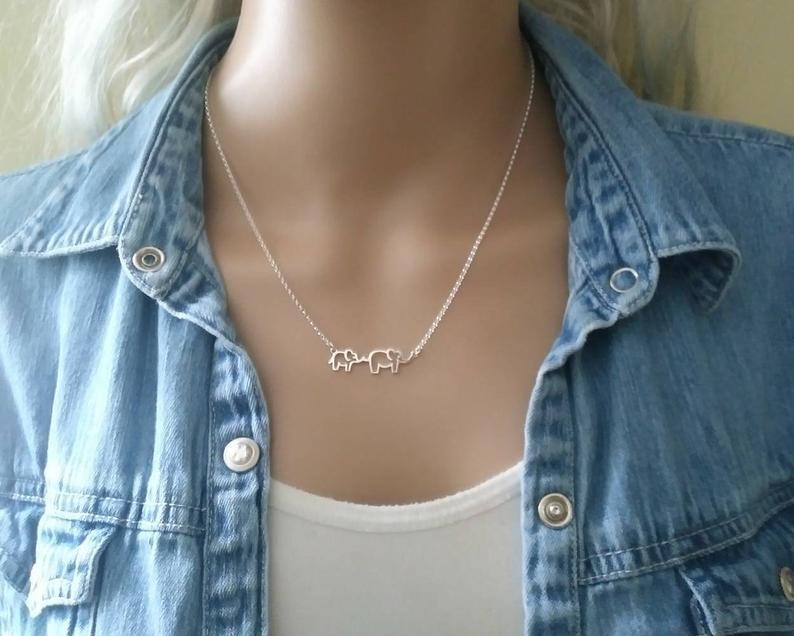 Mother's Day Gift Mother and Daughter Necklace Gift for Mom Daughter Sterling Silver Elephant Necklace-Engravingift
