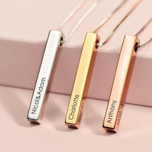 Christmas Gift Personalized Engraved 3D Bar Necklace