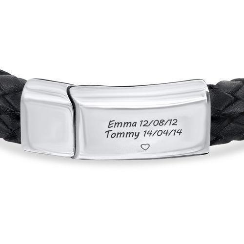 Christmas Gift Engraved Bracelet for Men with Black Leather