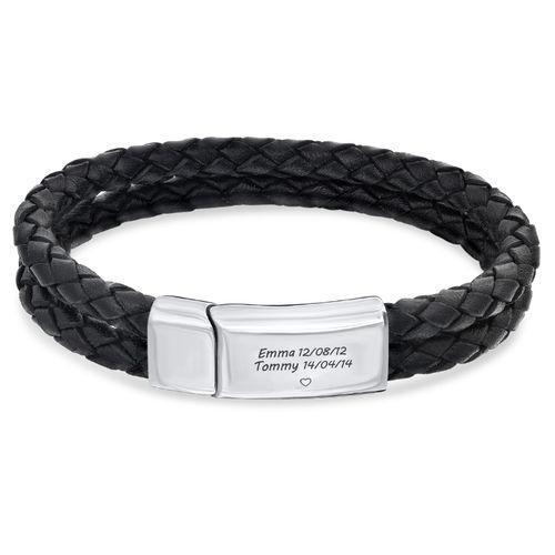Christmas Gift Engraved Bracelet for Men with Black Leather