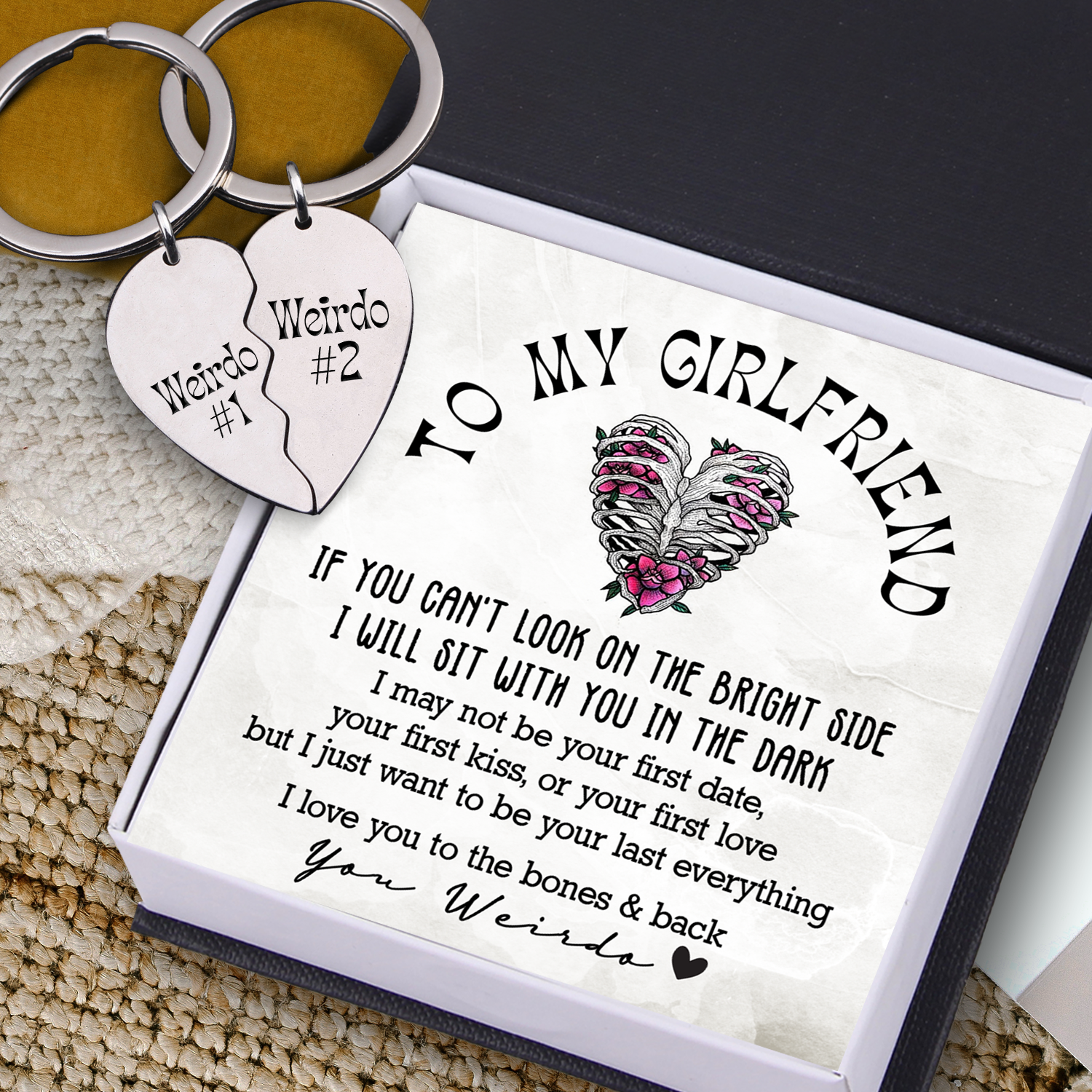 Mother's Day Gift Heart Puzzle Keychain - Skull - To My Girlfriend - I Love You To The Bones & Back-Engravingift