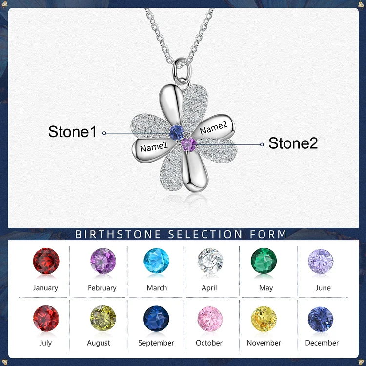Four Leaf Clover Necklace With Custom Birthstones