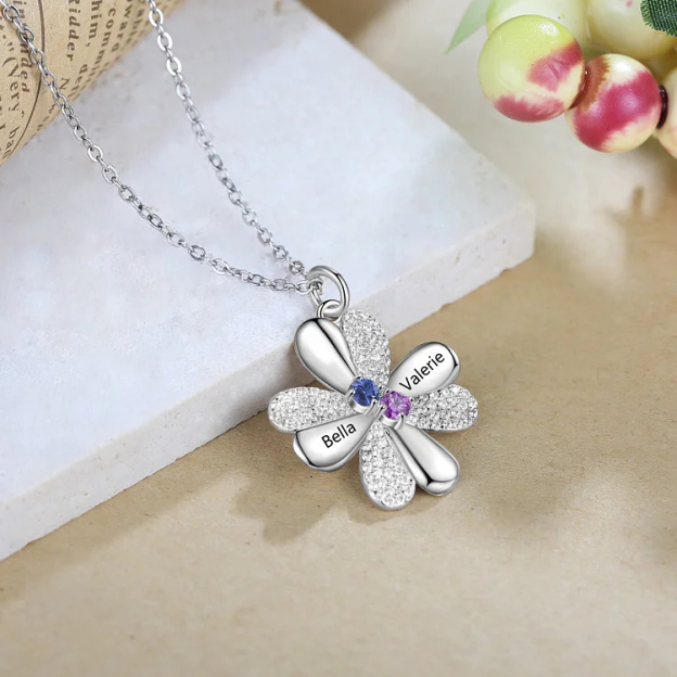 Four Leaf Clover Necklace With Custom Birthstones