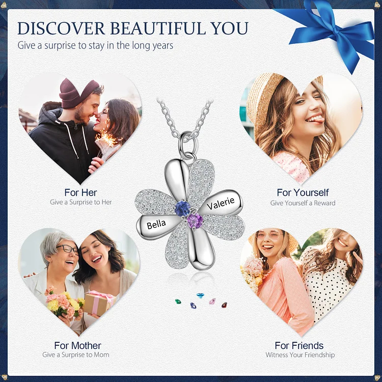 Four Leaf Clover Necklace With Custom Birthstones