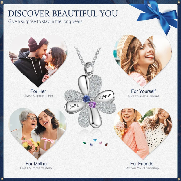 Four Leaf Clover Necklace With Custom Birthstones