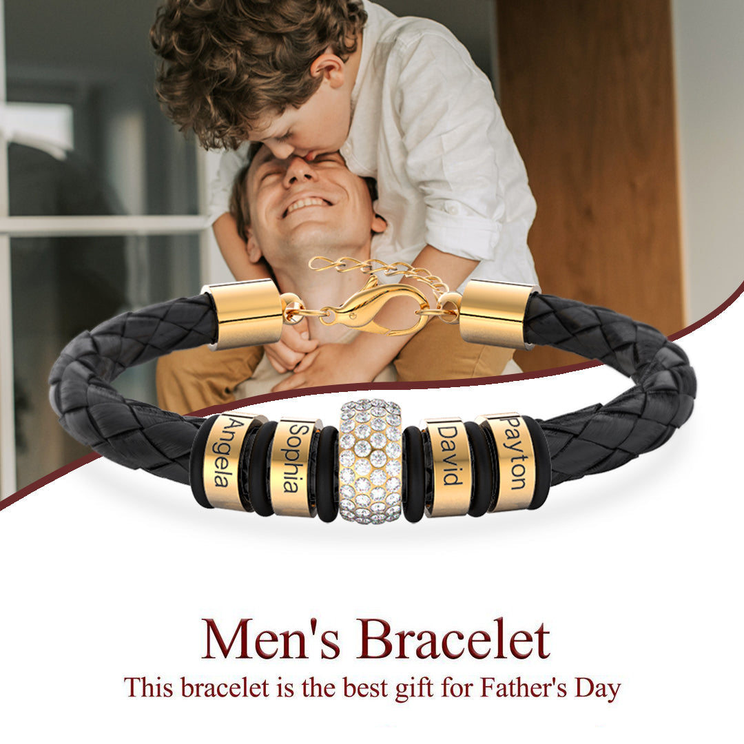 Christmas Gift Men Braided Leather Bracelet with Diamond Custom Beads