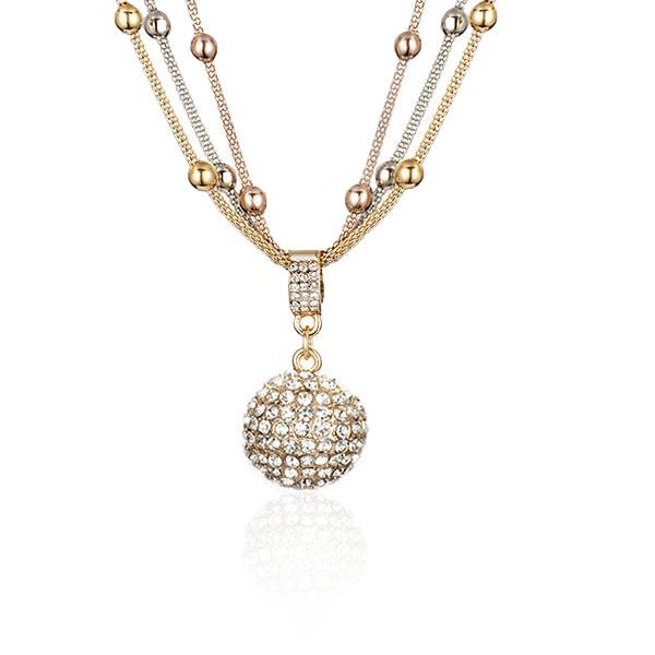 Mother's Day Gift Gold Ball Necklace with Rhinestone Pendant-Engravingift