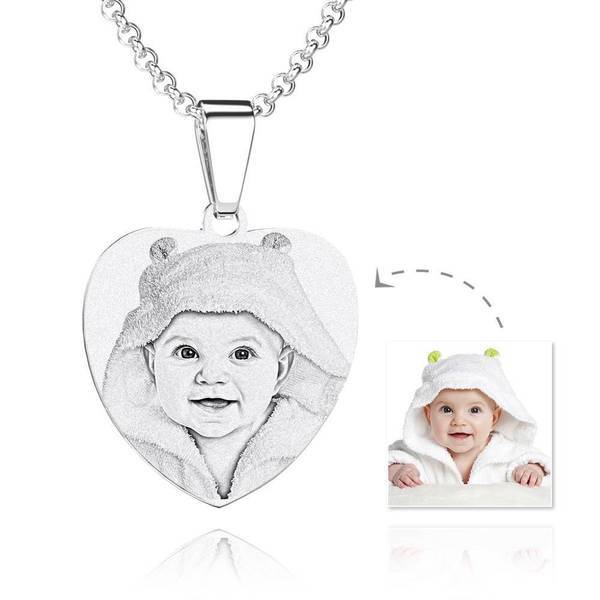 Christmas Gift Heart Shaped Engraved Photo Necklace