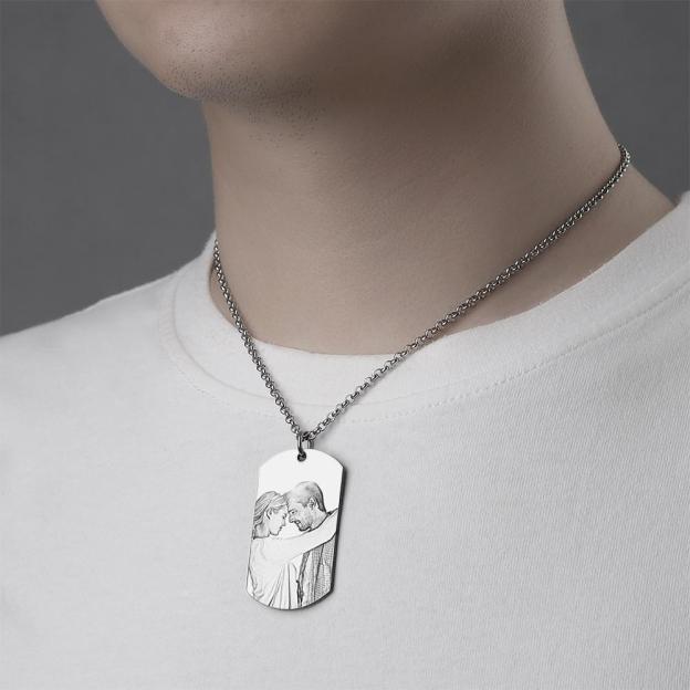 Christmas Gift Square Photo Necklace with Engraving