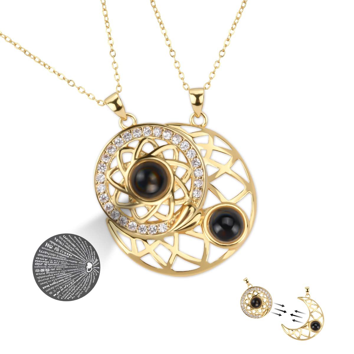 Mother's Day Gift SHIPS 24-HOURS Magnetic Couple Diamond "I Love You" in 100 Languages-2 Necklaces set-Engravingift