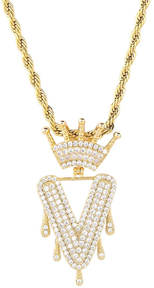 Mother's Day Gift Gold Initial Letter Iced Out Diamond Name Necklace-Engravingift