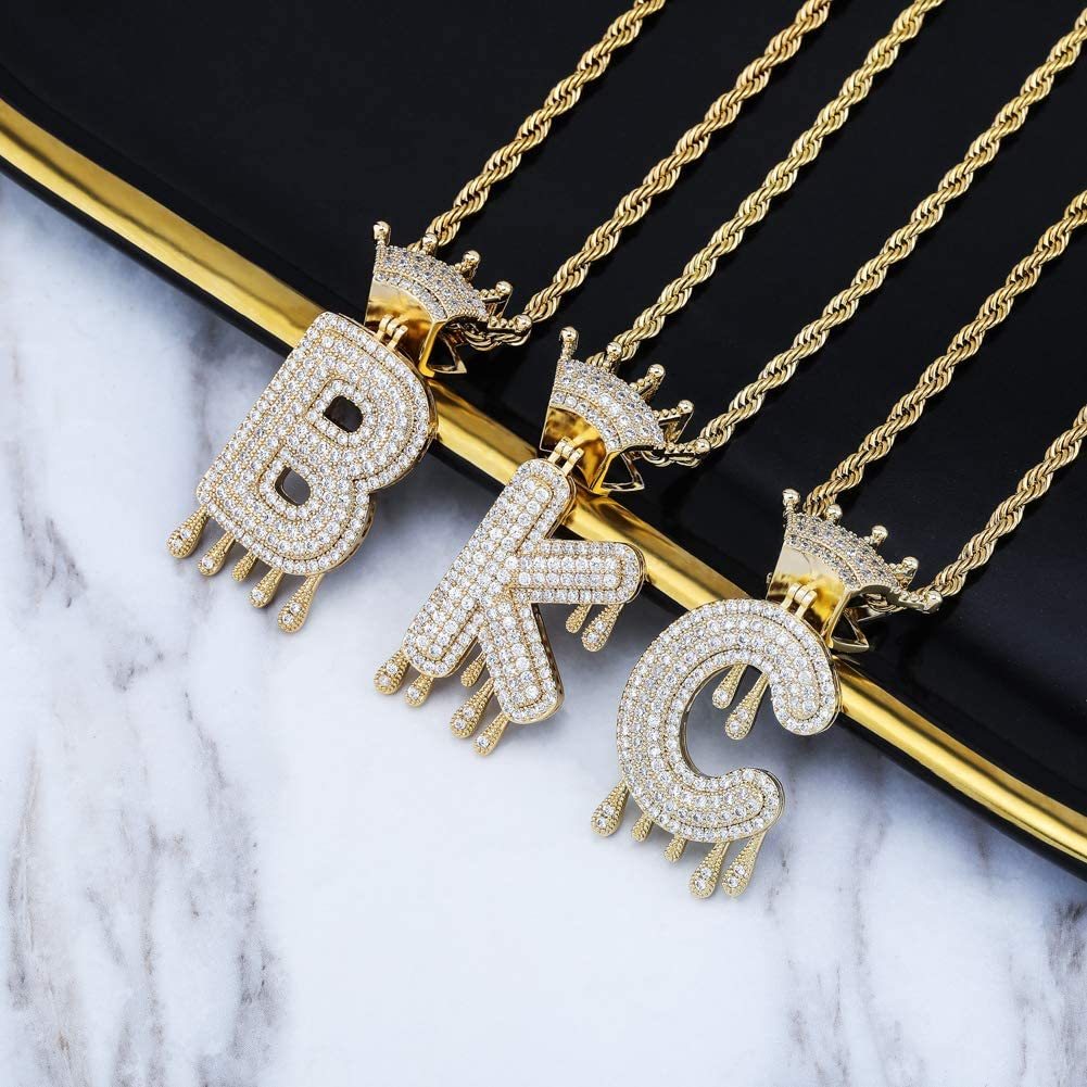 Mother's Day Gift Gold Initial Letter Iced Out Diamond Name Necklace-Engravingift