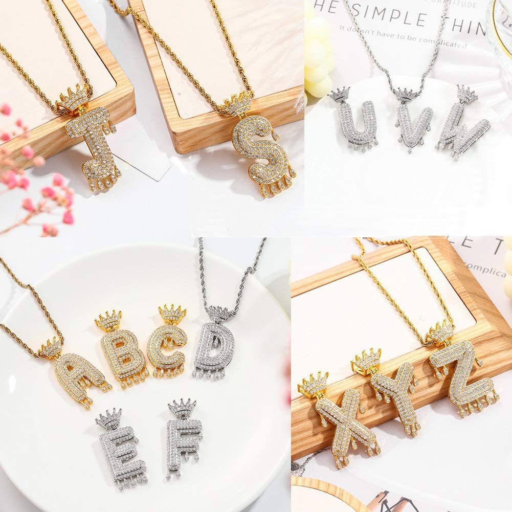 Mother's Day Gift Gold Initial Letter Iced Out Diamond Name Necklace-Engravingift