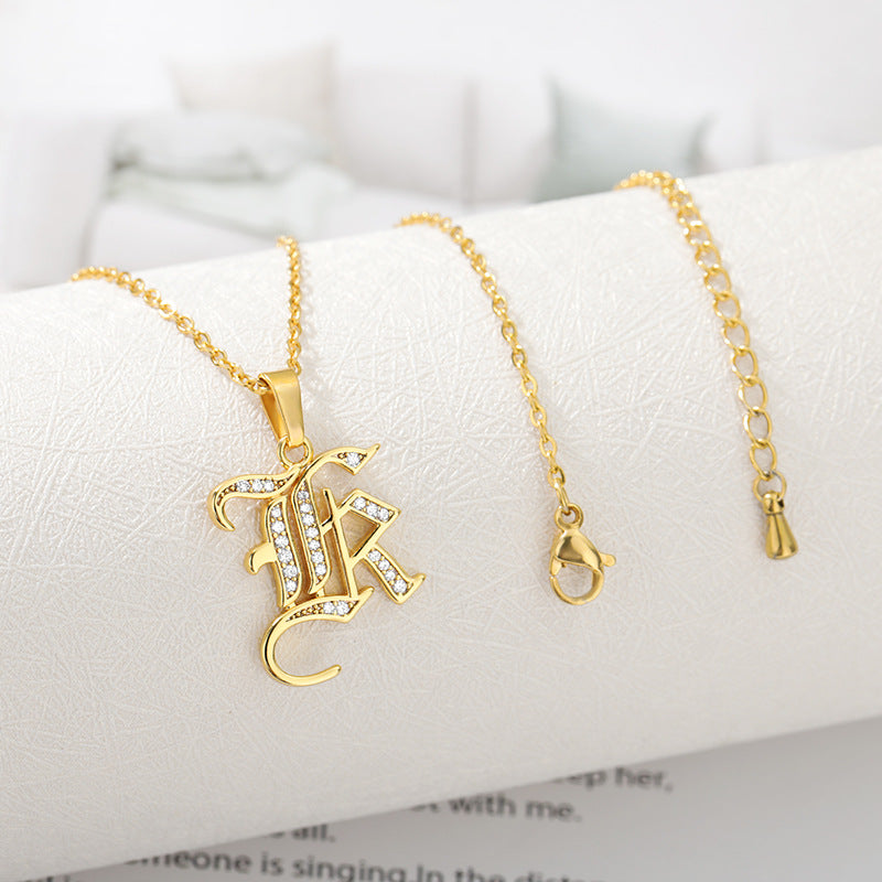 Mother's Day Gift Old English Pave Initial Necklace-Engravingift