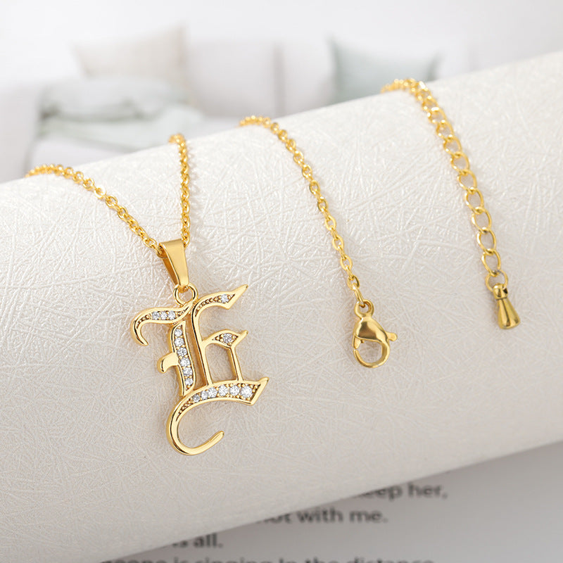 Mother's Day Gift Old English Pave Initial Necklace-Engravingift