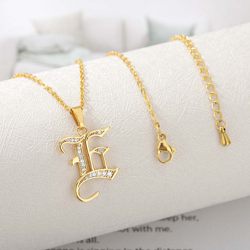 Mother's Day Gift Old English Pave Initial Necklace-Engravingift