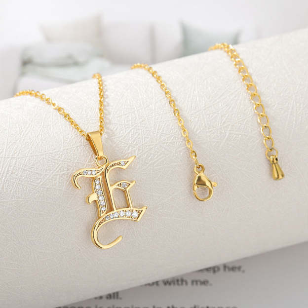 Mother's Day Gift Old English Pave Initial Necklace-Engravingift