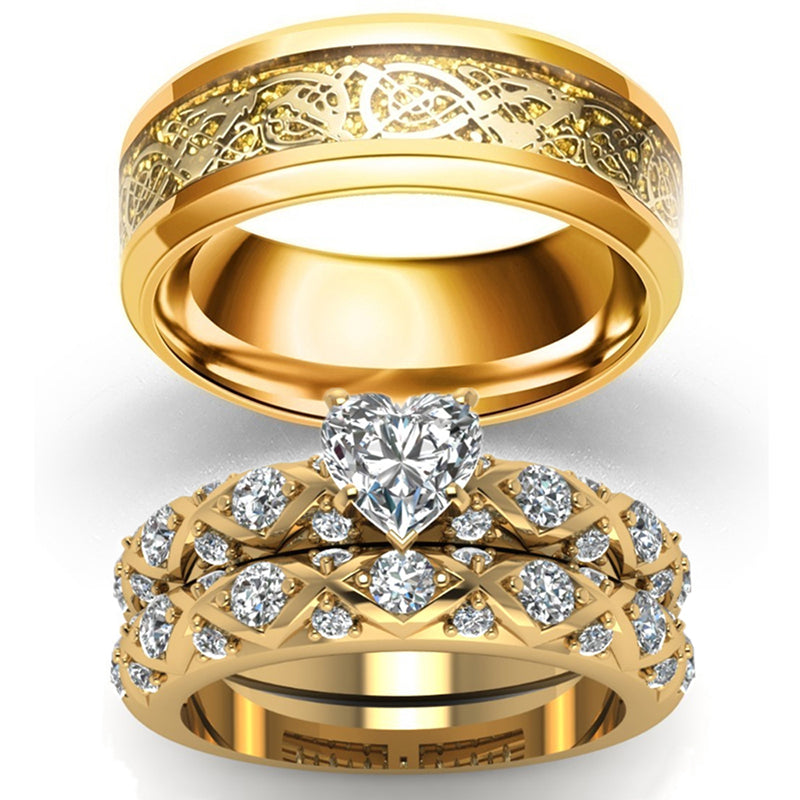 Mother's Day Gift Wedding rings set his and hers-Couples Ring Set "Unleash the Mythical Power: Celtic Dragon Rings"-Engravingift