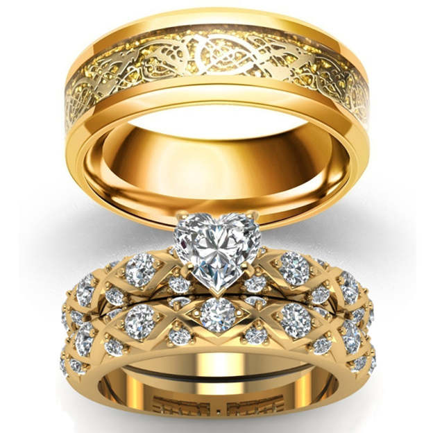 Mother's Day Gift Wedding rings set his and hers-Couples Ring Set "Unleash the Mythical Power: Celtic Dragon Rings"-Engravingift
