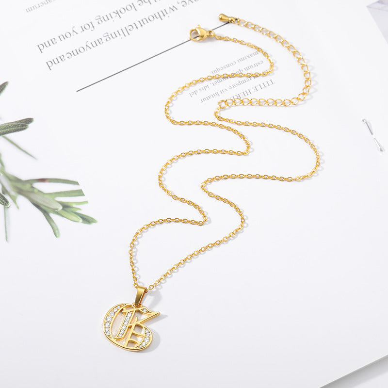 Mother's Day Gift Old English Pave Initial Necklace-Engravingift