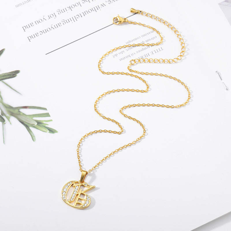 Mother's Day Gift Old English Pave Initial Necklace-Engravingift