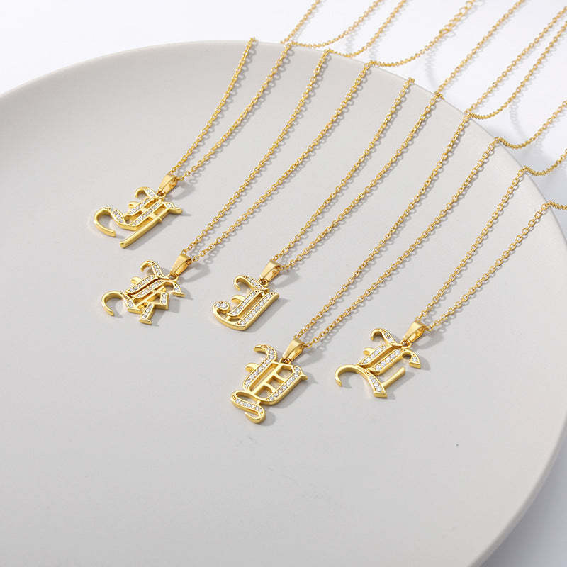 Mother's Day Gift Old English Pave Initial Necklace-Engravingift