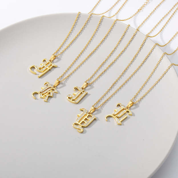 Mother's Day Gift Old English Pave Initial Necklace-Engravingift