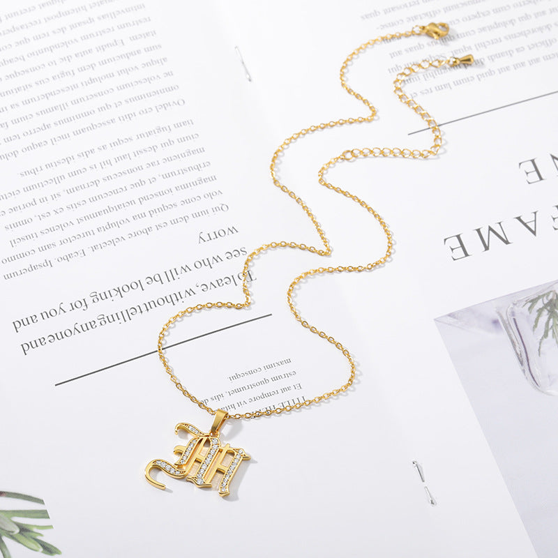 Mother's Day Gift Old English Pave Initial Necklace-Engravingift