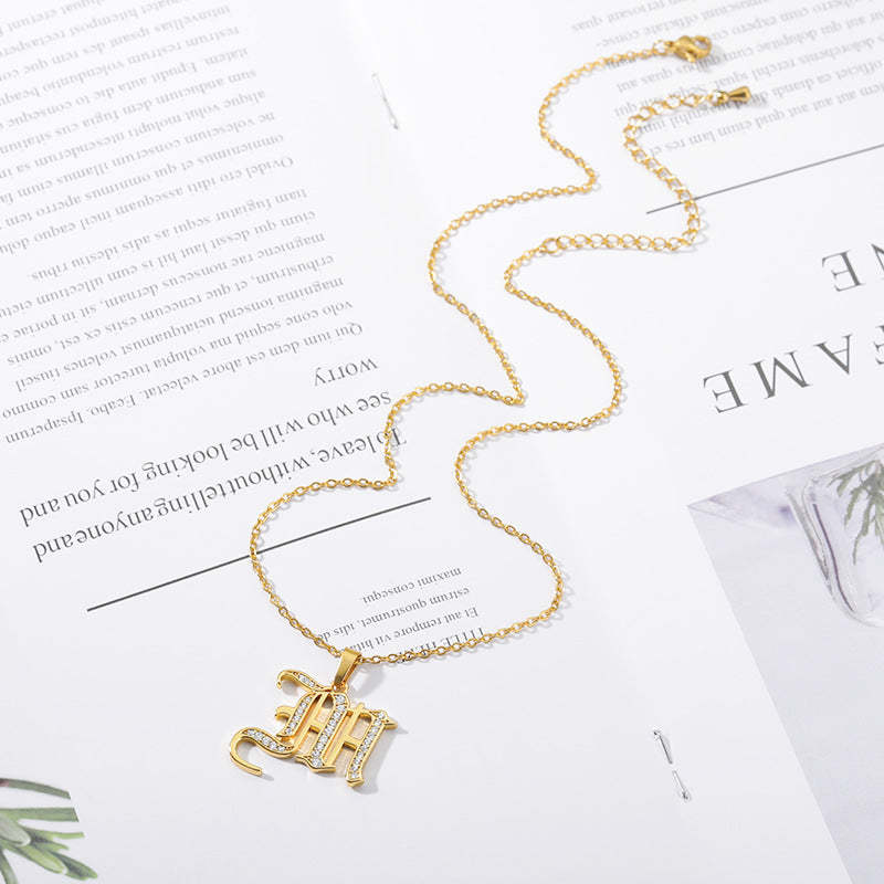 Mother's Day Gift Old English Pave Initial Necklace-Engravingift