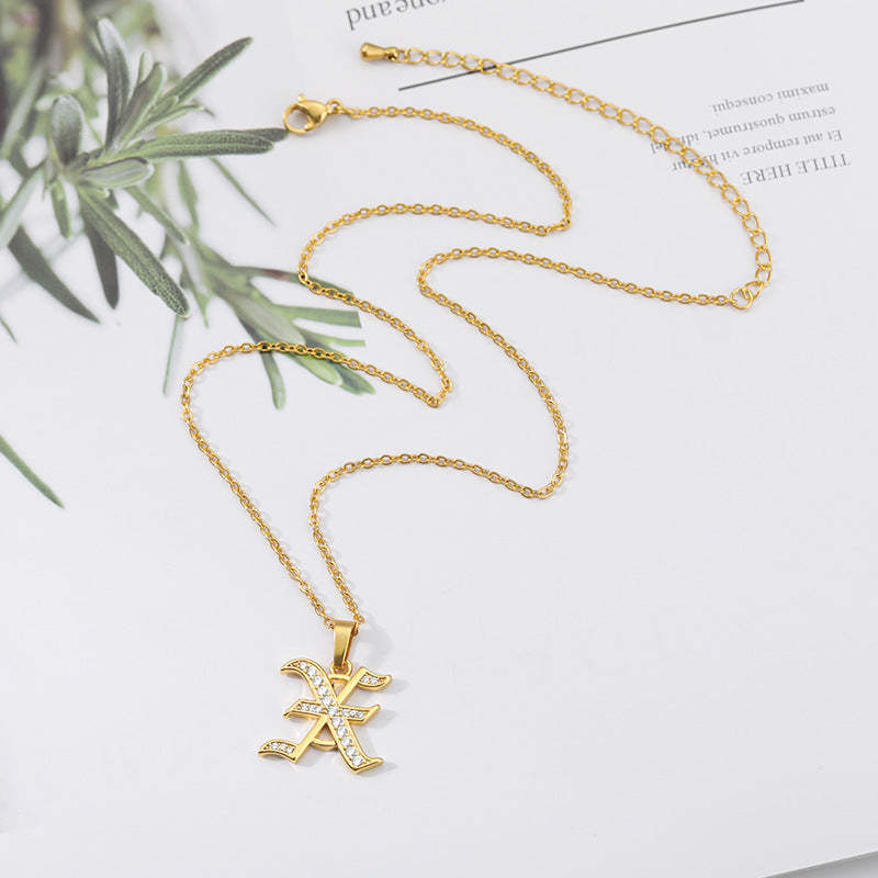 Mother's Day Gift Old English Pave Initial Necklace-Engravingift