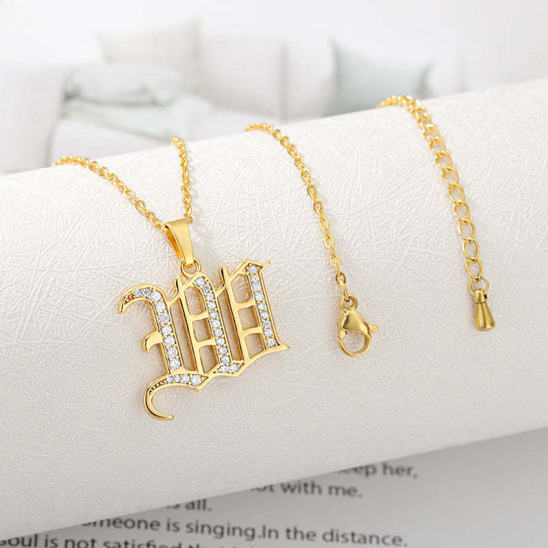 Mother's Day Gift Old English Pave Initial Necklace-Engravingift