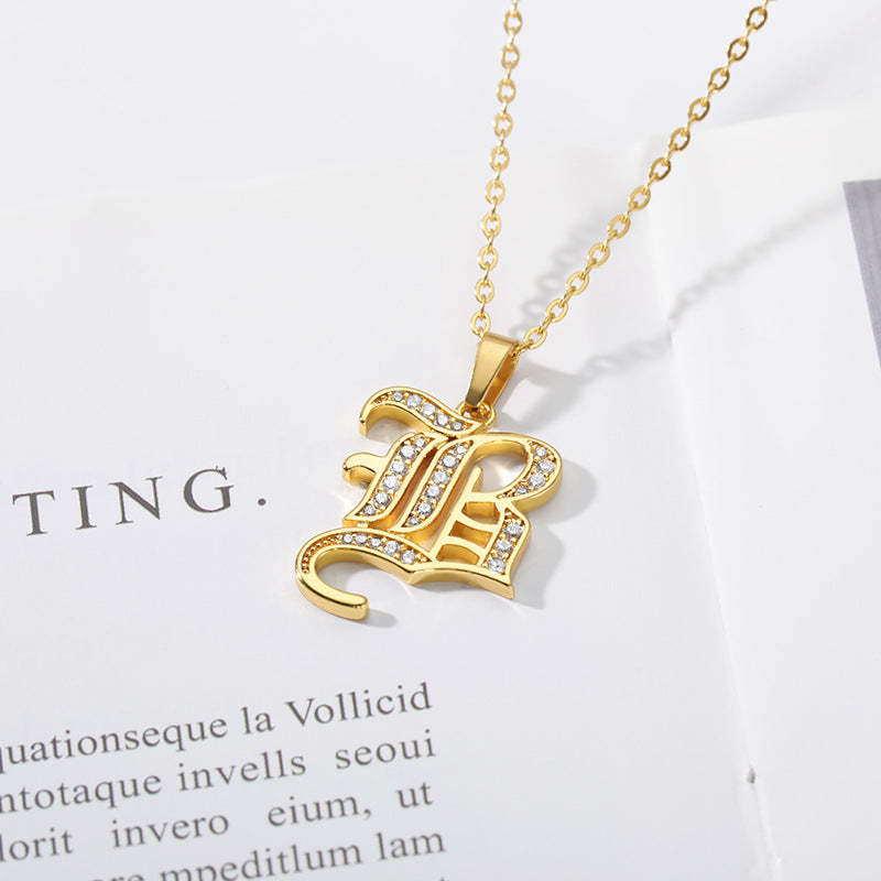 Mother's Day Gift Old English Pave Initial Necklace-Engravingift