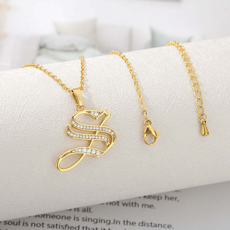 Mother's Day Gift Old English Pave Initial Necklace-Engravingift