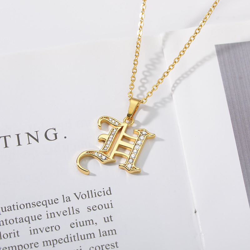 Mother's Day Gift Old English Pave Initial Necklace-Engravingift