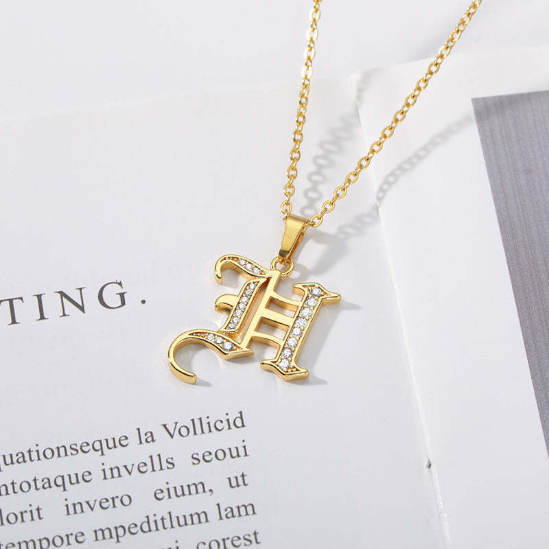 Mother's Day Gift Old English Pave Initial Necklace-Engravingift