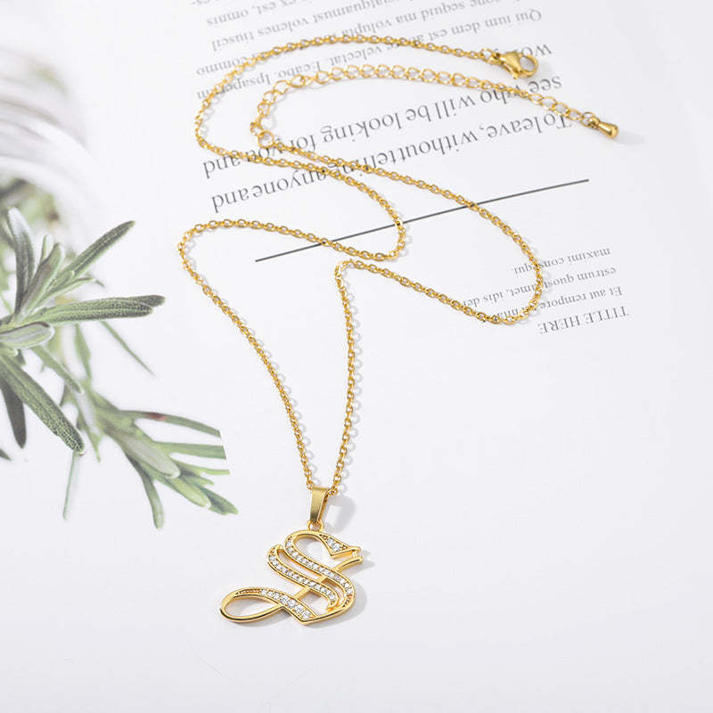 Mother's Day Gift Old English Pave Initial Necklace-Engravingift