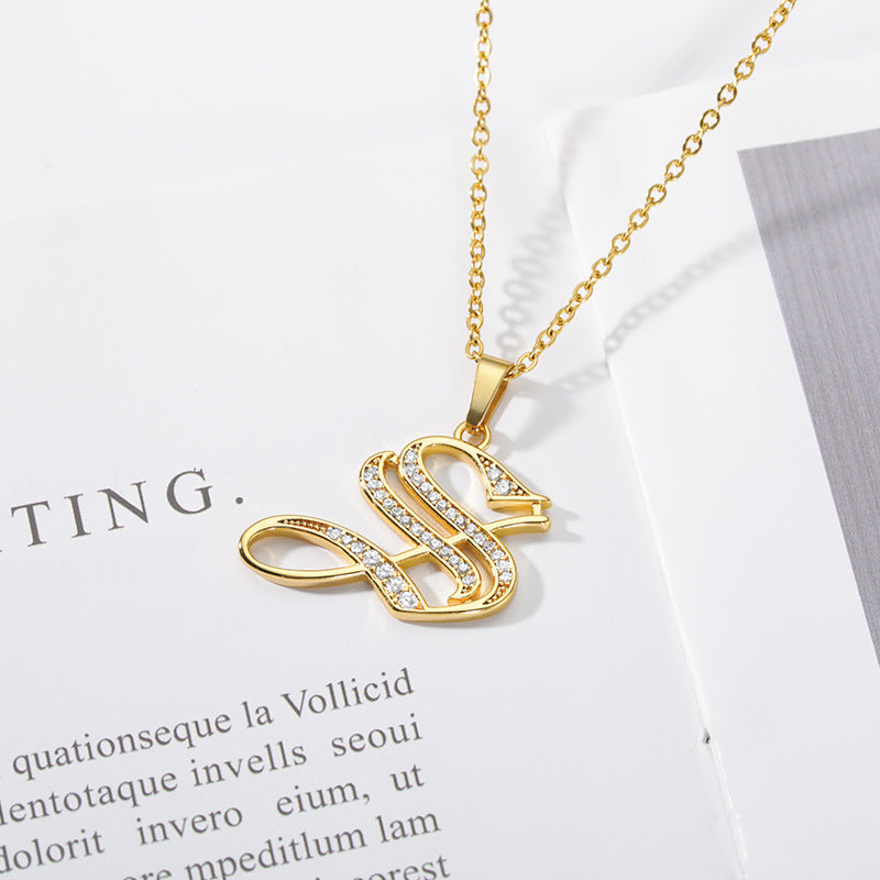 Mother's Day Gift Old English Pave Initial Necklace-Engravingift