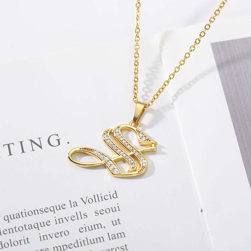 Mother's Day Gift Old English Pave Initial Necklace-Engravingift