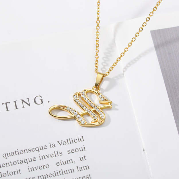 Mother's Day Gift Old English Pave Initial Necklace-Engravingift