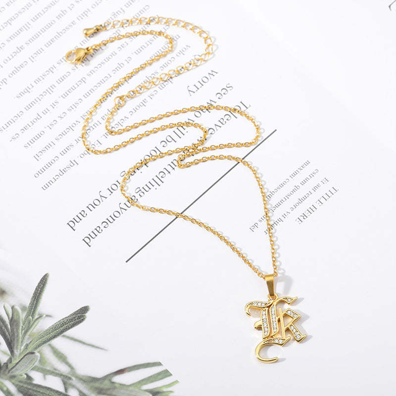 Mother's Day Gift Old English Pave Initial Necklace-Engravingift