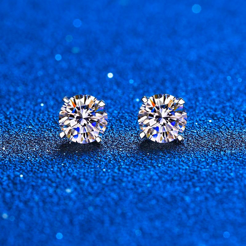 Moissanite Solitaire Round Stud Earrings - 1013Bazaar