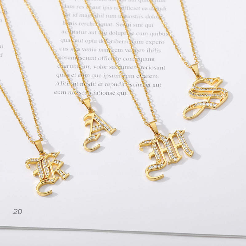 Mother's Day Gift Old English Pave Initial Necklace-Engravingift