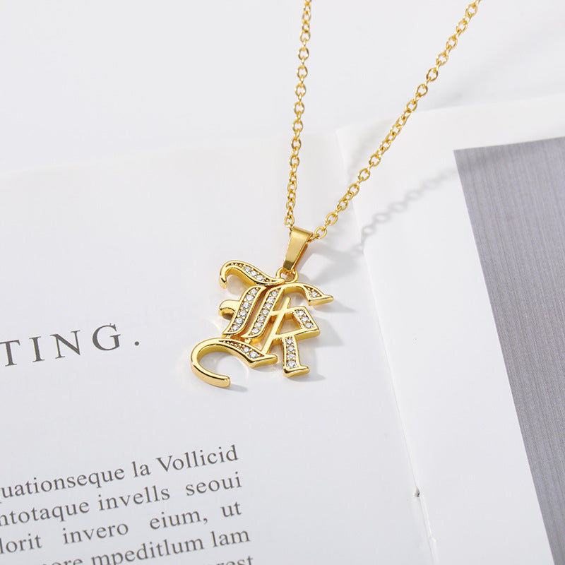 Mother's Day Gift Old English Pave Initial Necklace-Engravingift
