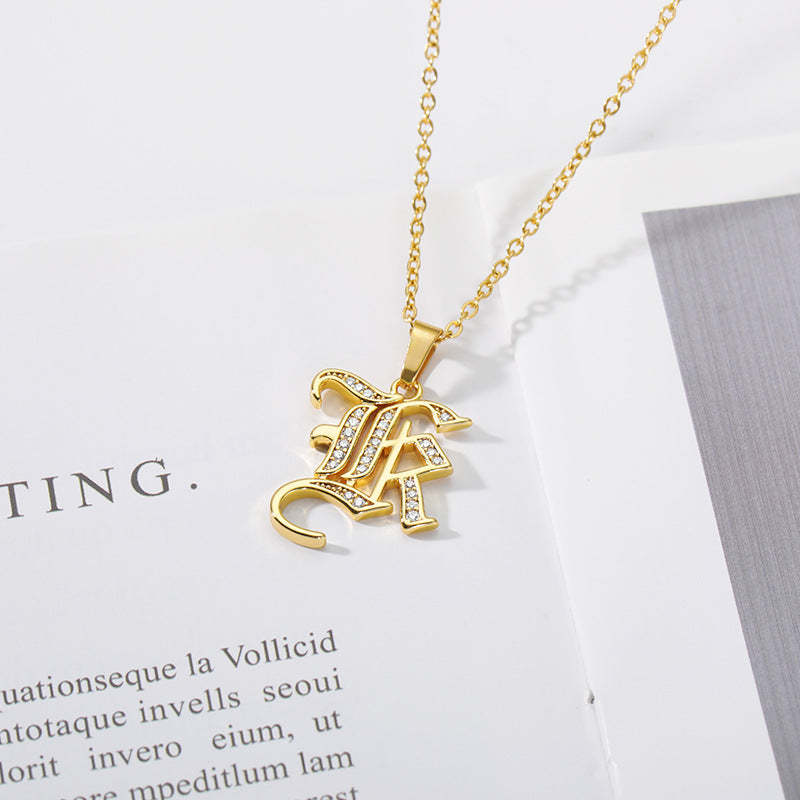 Mother's Day Gift Old English Pave Initial Necklace-Engravingift