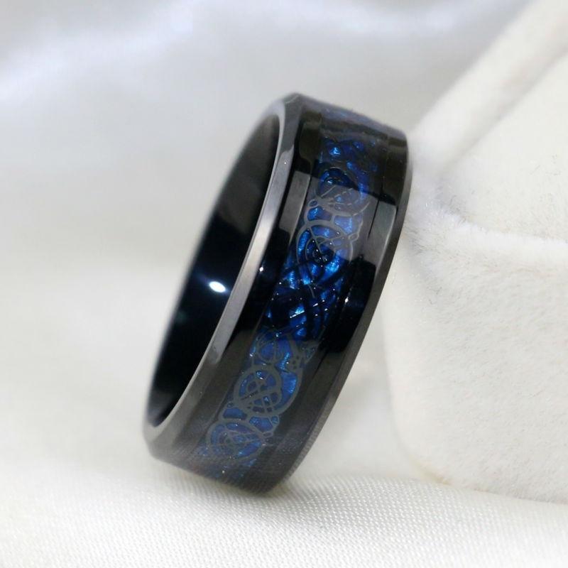 Valentine's Day Gift Wedding rings set his and hers-Couples Ring Set Clear Black & Blue Zirconia