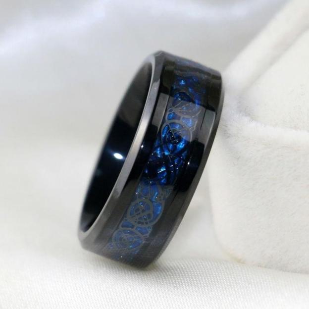 Valentine's Day Gift Wedding rings set his and hers-Couples Ring Set Clear Black & Blue Zirconia